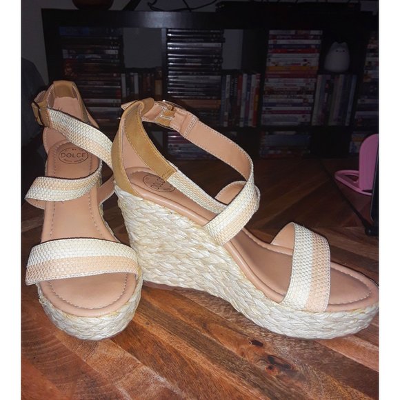 SOLD   DOLCE BY MOJO MOXY STRIPED DAVENPORT ESPADRILLE WEDGE HEEL SANDALS - Picture 4 of 13